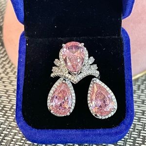 Pink Tourmaline Crown earrings and engagement open ring Sz 7 to 8 NWT